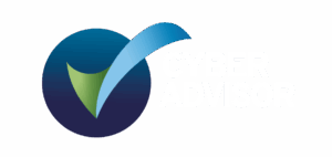 Cyber Advisor check mark. A blue circle background with a nice swooshy tick over the top in a green to blue gradient
